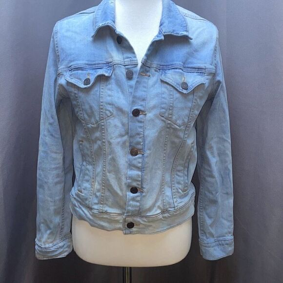 Lucky Brand Tomboy Trucker jean denim jacket Sz M distressed - Picture 5 of 13